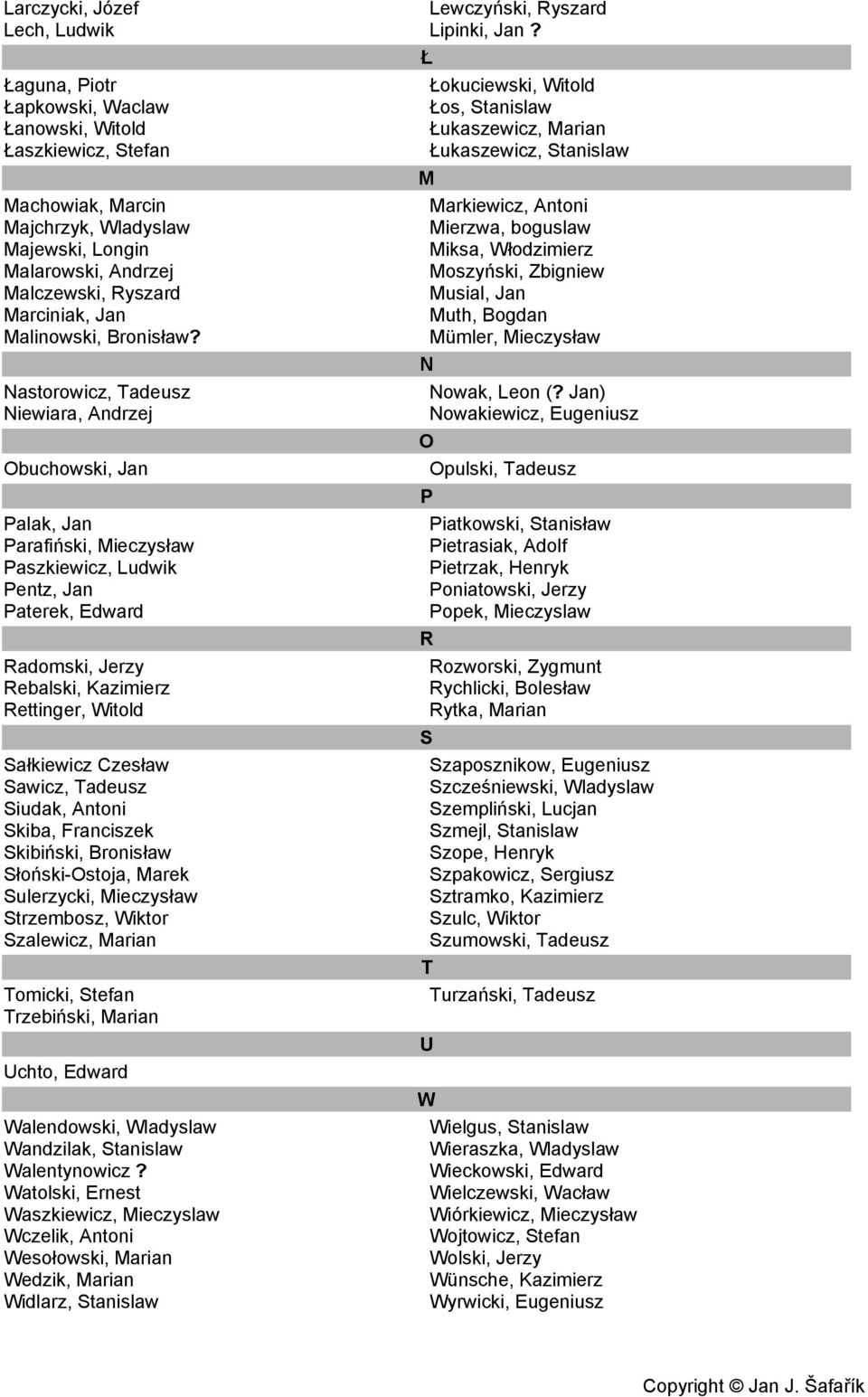 Nastorowicz, Tadeusz Niewiara, Andrzej Obuchowski, Jan Palak, Jan Parafiński, Mieczysław Paszkiewicz, Ludwik Pentz, Jan Paterek, Edward Radomski, Jerzy Rebalski, Kazimierz Rettinger, Witold