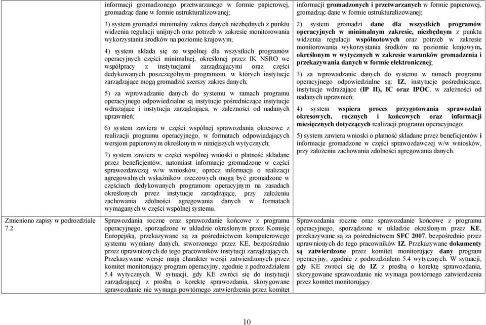 oraz potrzeb w zakresie monitorowania wykorzystania środków na poziomie krajowym; 4) system składa się ze wspólnej dla wszystkich programów operacyjnych części minimalnej, określonej przez IK NSRO we