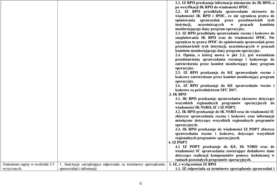 monitorującego dany program operacyjny. 2.3. IZ RPO przedkłada sprawozdanie roczne i końcowe do zaopiniowania IK RPO oraz do wiadomości IPOC.