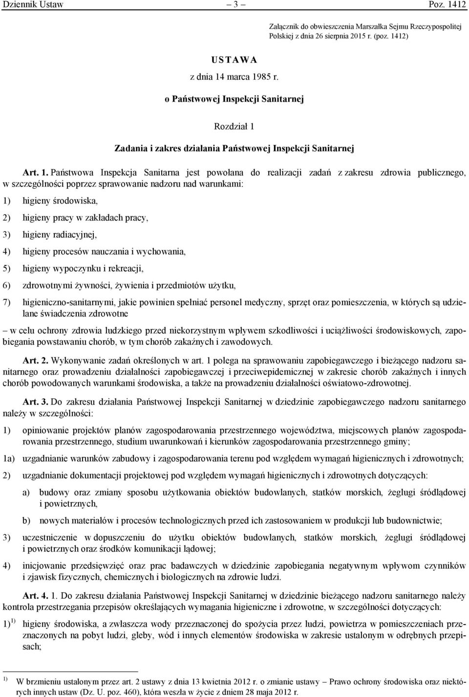 Zadania i zakres działania Państwowej Inspekcji Sanitarnej Art. 1.