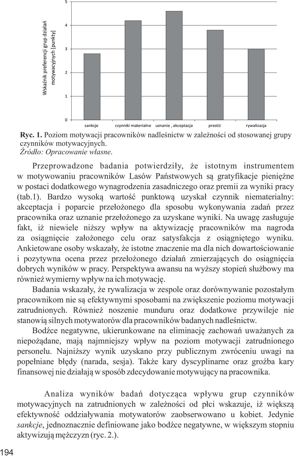 Przeprowadzone badania potwierdziły, że istotnym instrumentem w motywowaniu pracowników Lasów Państwowych są gratyfikacje pieniężne w postaci dodatkowego wynagrodzenia zasadniczego oraz premii za