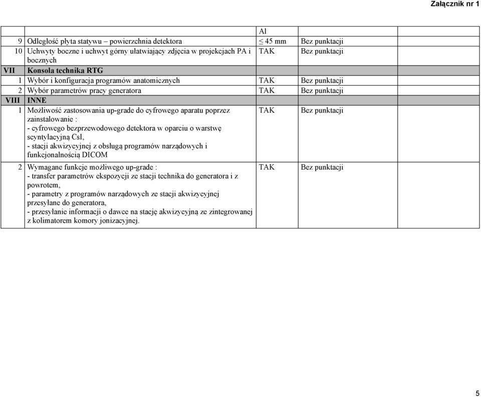 scyntylacyjną CsI, - stacji akwizycyjnej z obsługą programów narządowych i funkcjonalnością DICOM 2 Wymagane funkcje możliwego up-grade : - transfer parametrów ekspozycji ze stacji technika do