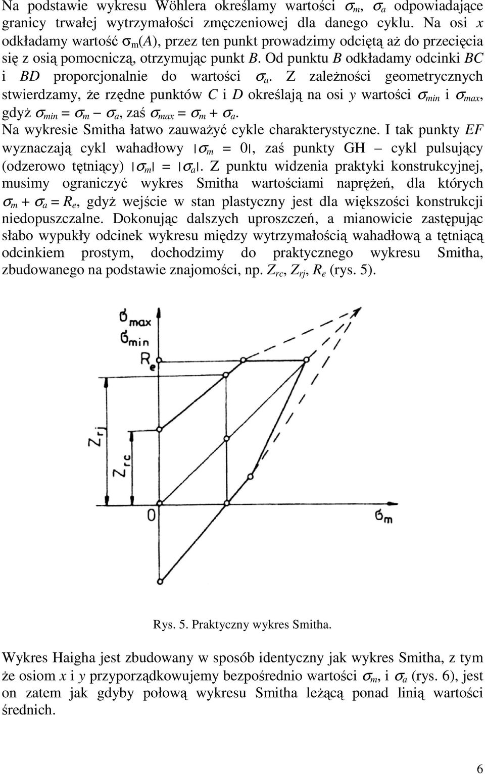 zaleŝności geometrycznych stwierdzamy, Ŝe rzędne punktów C i D określają na osi y wartości min i ma, gdyŝ min m a, zaś ma m + a. Na wykresie Smitha łatwo zauwaŝyć cykle charakterystyczne.