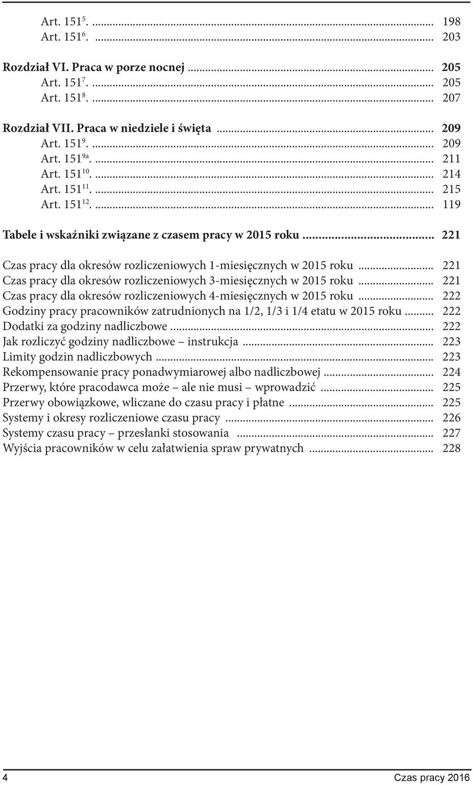 .. 221 Czas pracy dla okresów rozliczeniowych 3-miesięcznych w 2015 roku... 221 Czas pracy dla okresów rozliczeniowych 4-miesięcznych w 2015 roku.