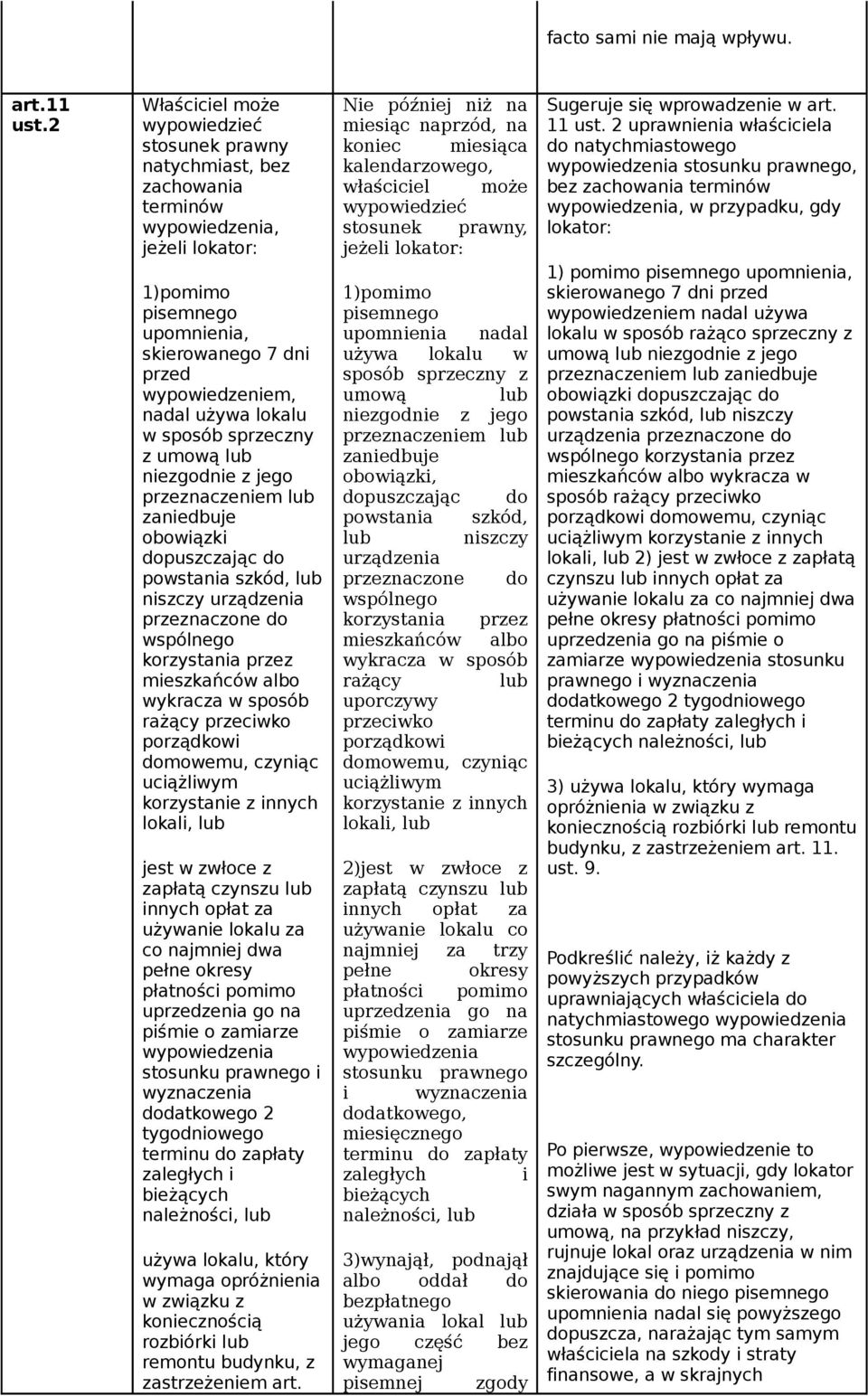 sposób sprzeczny z umową lub niezgodnie z jego przeznaczeniem lub zaniedbuje obowiązki dopuszczając do powstania szkód, lub niszczy urządzenia przeznaczone do wspólnego korzystania przez mieszkańców