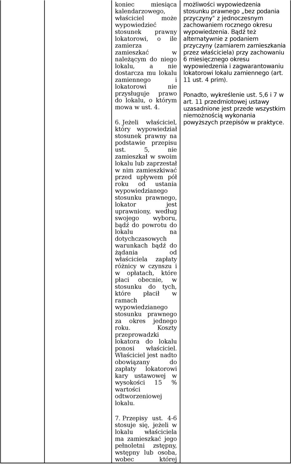 5, nie zamieszkał w swoim lokalu lub zaprzestał w nim zamieszkiwać przed upływem pół roku od ustania wypowiedzianego stosunku prawnego, lokator jest uprawniony, według swojego wyboru, bądź do powrotu