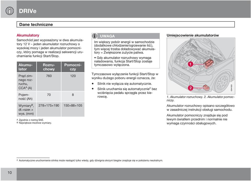 Akumulator Rozruchowy Pomocniczy 760 120 70 8 278 175 190 150 88 105 UWAGA Im większy pobór energii w samochodzie (dodatkowe chłodzenie/ogrzewanie itd.