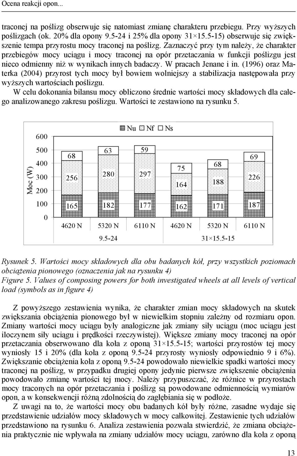 Zaznaczyć przy tym należy, że charakter przebiegów mocy uciągu i mocy traconej na opór przetaczania w funkcji poślizgu jest nieco odmienny niż w wynikach innych badaczy. W pracach Jenane i in.