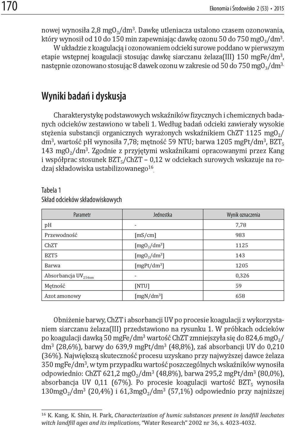zakresie od 50 do 750 mgo 3 /dm 3. Wyniki badań i dyskusja Charakterystykę podstawowych wskaźników izycznych i chemicznych badanych odcieków zestawiono w tabeli 1.