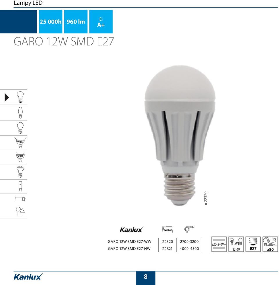 E27-WW 22320 2700-3200 GARO 12W SMD
