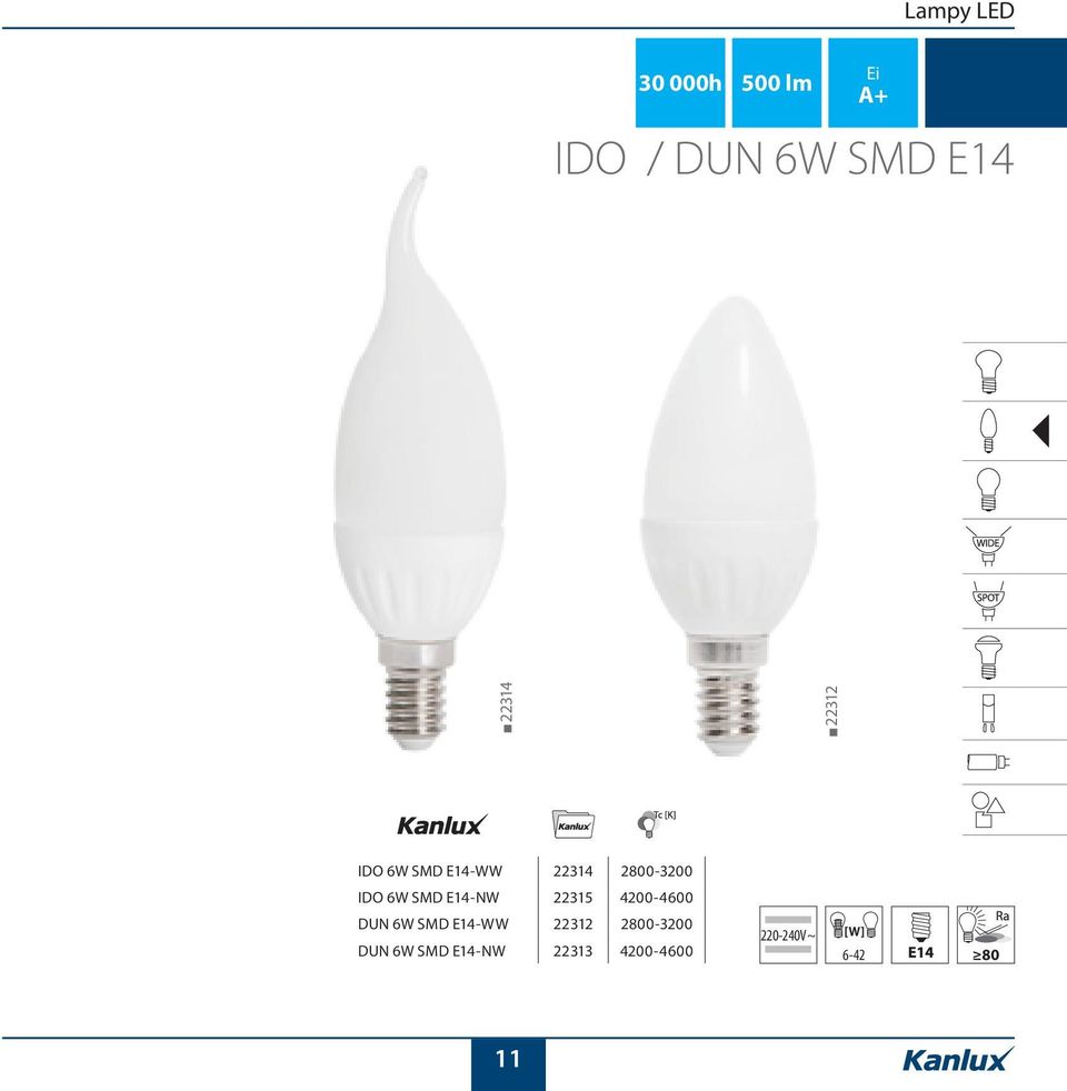E14-NW 22315 4200-4600 DUN 6W SMD E14-WW 22312