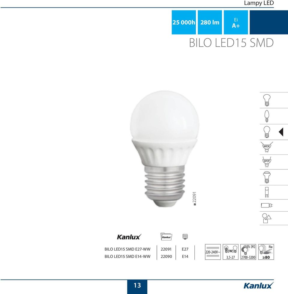 E27-WW 22091 E27 BILO LED15 SMD