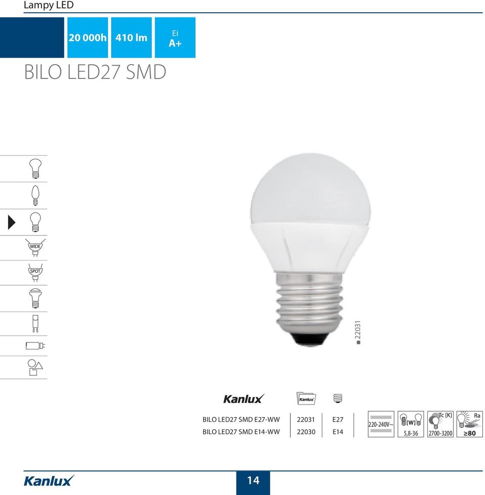 22031 E27 220-240V~ BILO LED27 SMD