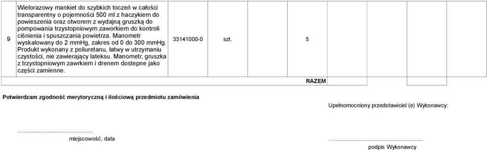 Manometr wyskalowany do 2 mmhg, zakres od 0 do 300 mmhg. 33141000-0 szt.