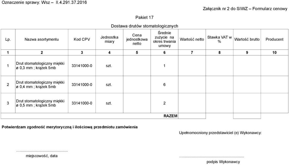 stomatologiczny miękki 1 33141000-0 szt.