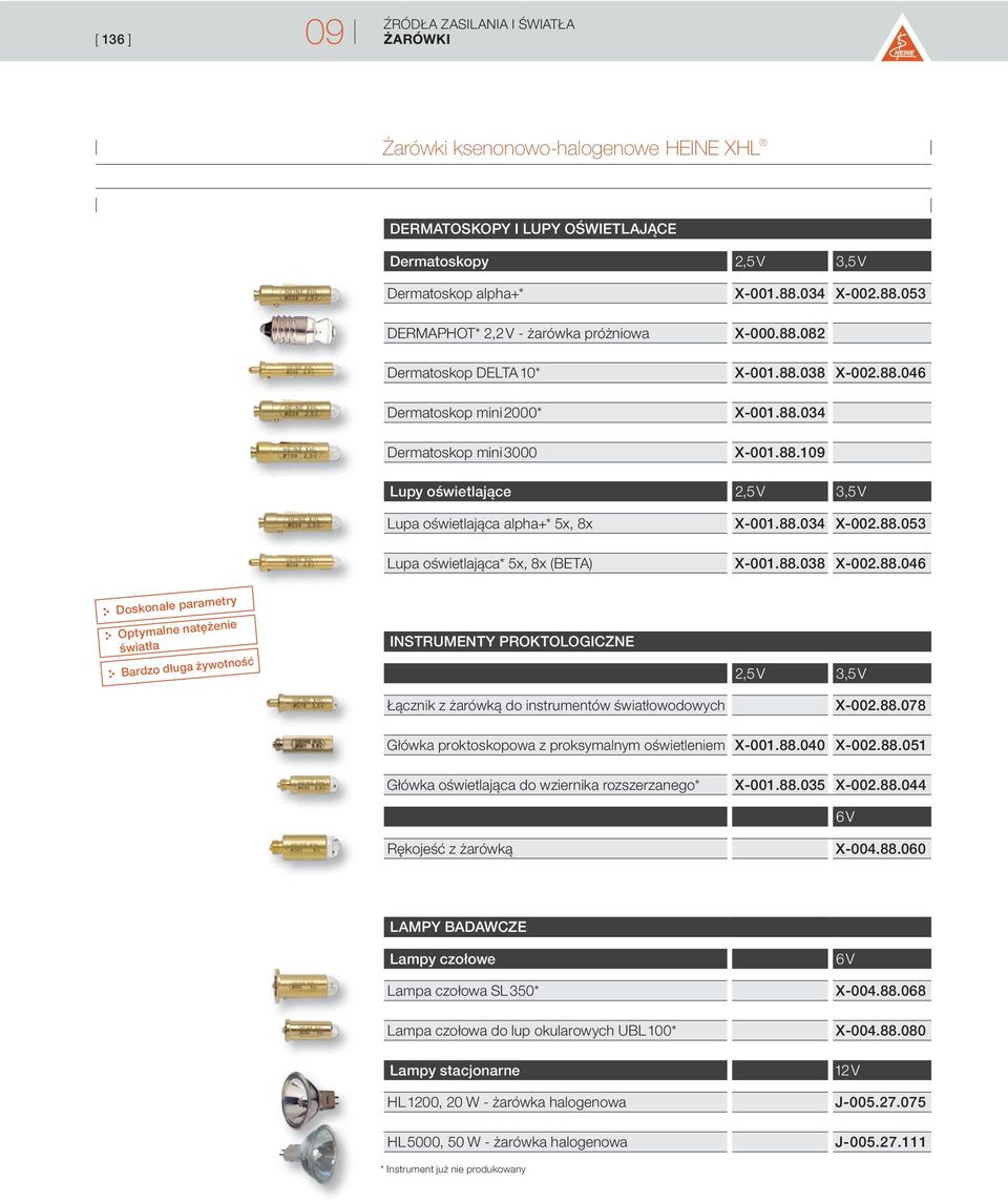 88.038 X-002.88.046 INSTRUMENTY PROKTOLOGICZNE Łącznik z żarówką do instrumentów światłowodowych 2,5 V 3,5 V X-002.88.078 Główka proktoskopowa z proksymalnym oświetleniem X-001.88.040 X-002.88.051 Główka oświetlająca do wziernika rozszerzanego* 6 V Rękojeść z żarówką X-004.