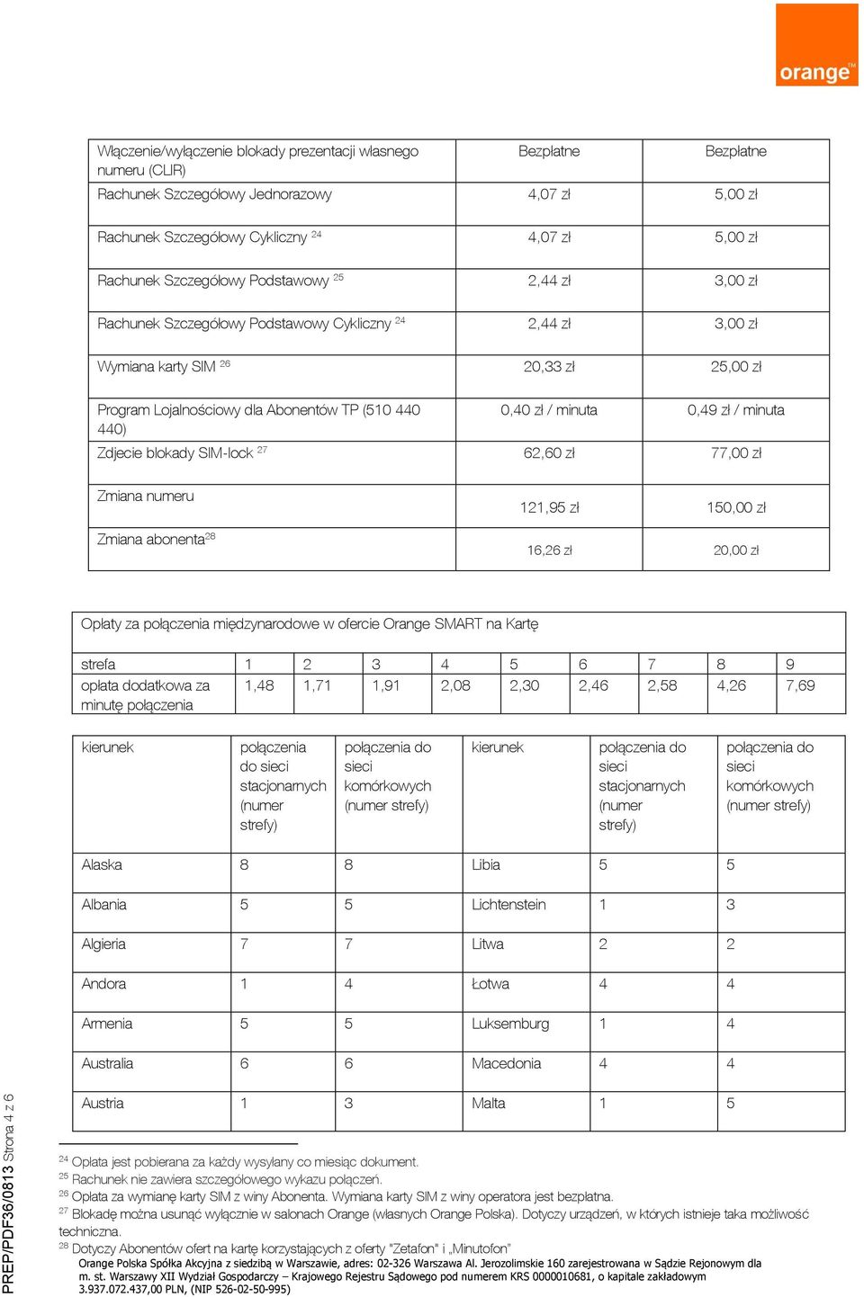 minuta Zdjecie blokady SIM-lock 27 62,60 zł 77,00 zł Zmiana numeru Zmiana abonenta 28 121,95 zł 150,00 zł 16,26 zł 20,00 zł Opłaty za połączenia międzynarodowe w ofercie Orange SMART na Kartę strefa