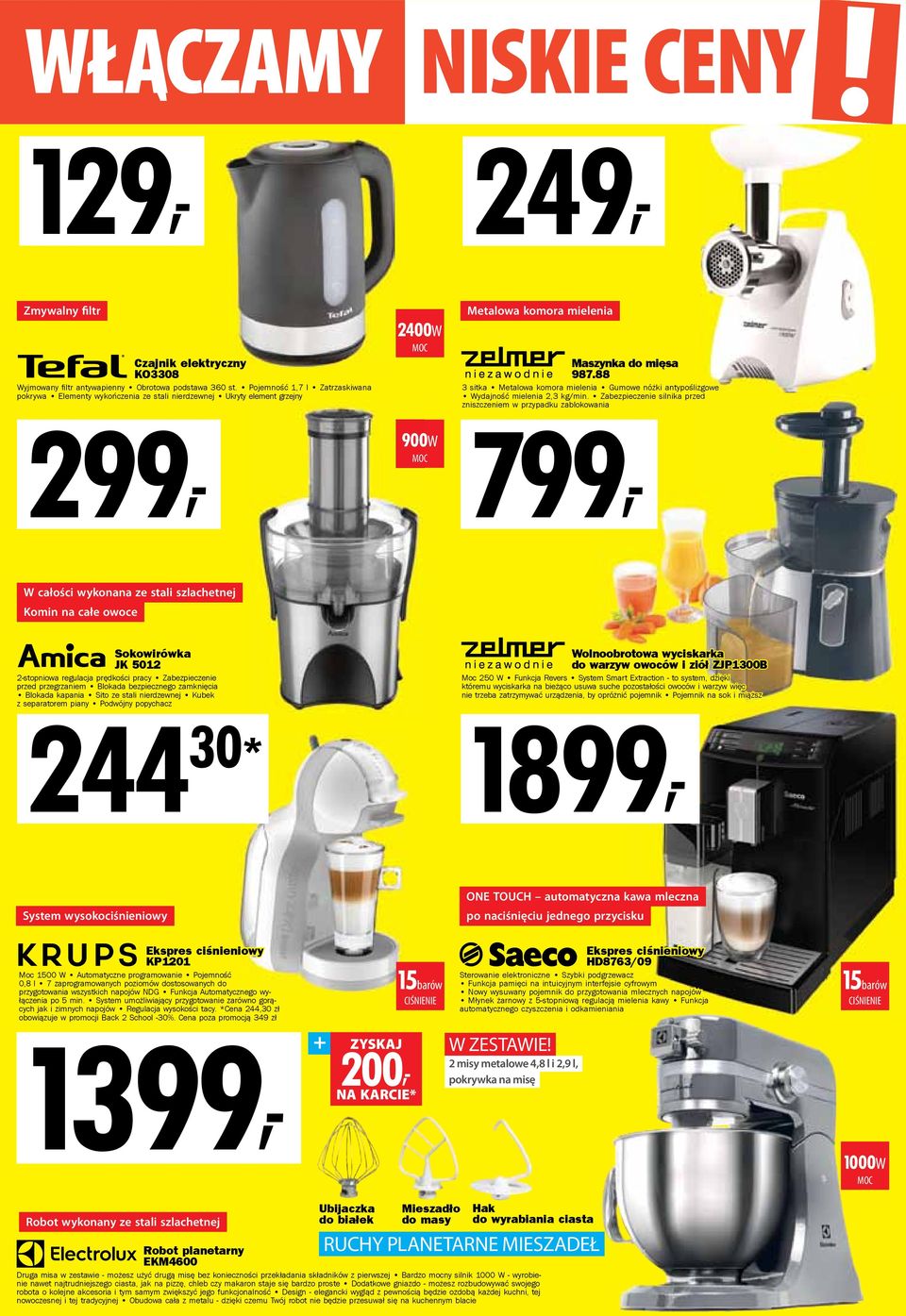 88 3 sitka Metalowa komora mielenia Gumowe nóżki antypoślizgowe Wydajność mielenia 2,3 kg/min.