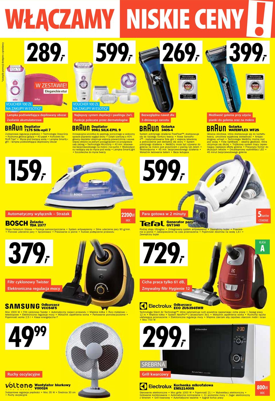 Depilator 7175 Silk-epil 7 2-stopniowa regulacja prędkości Technologia Close-Grip Ruchoma głowica goląca 40 pęset Końcówki SoftLift Tips Mycie pod bieżącą wodą Lampka SmartLight lampka podświetlająca