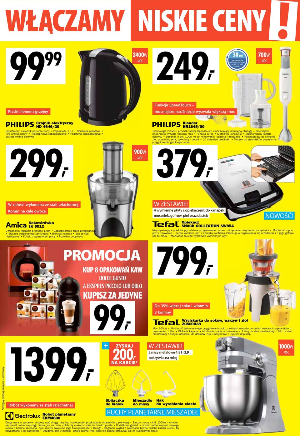 umożliwiający intuicyjną obsługę mocniejsze naciśnięcie wyzwala większą moc Funkcja Turbo Metalowa końcówka Ergonomiczny kształt uchwytu Dzbanek o poj.