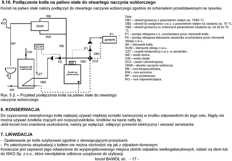 c.w.u. z parametrem stałym na zasilaniu np. 75 C, OB3 obwód grzewczy ze zmiennymi parametrami zasilania np. od 30 do 75 C, P1 pompa obiegowa c.o. uruchamiana przez sterownik kotła, P2 pompa obiegowa ładowania zasobnika uruchamiana przez sterownik obiegu c.