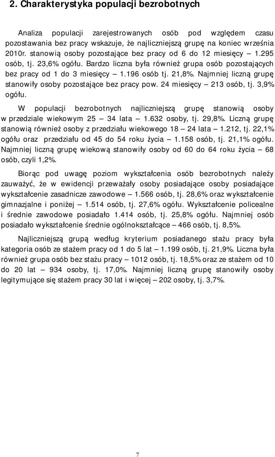 Najmniej liczną grupę stanowiły osoby pozostające bez pracy pow. 24 miesięcy 213 osób, tj. 3,9% ogółu. W populacji bezrobotnych najliczniejszą grupę stanowią osoby w przedziale wiekowym 25 34 lata 1.