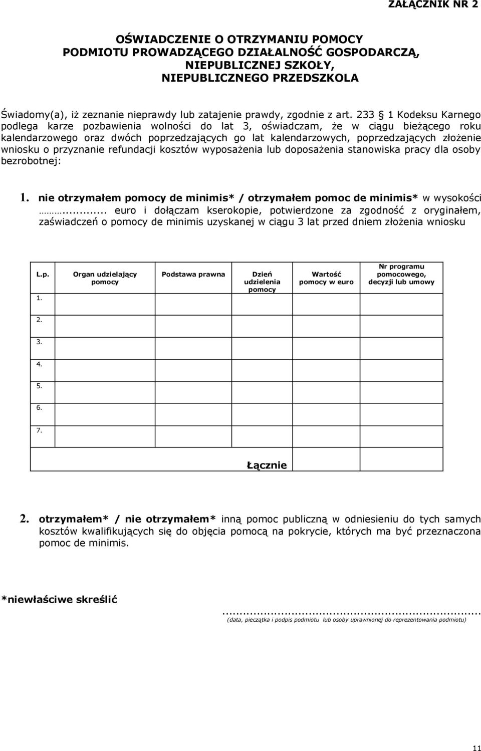 233 1 Kodeksu Karnego podlega karze pozbawienia wolności do lat 3, oświadczam, że w ciągu bieżącego roku kalendarzowego oraz dwóch poprzedzających go lat kalendarzowych, poprzedzających złożenie