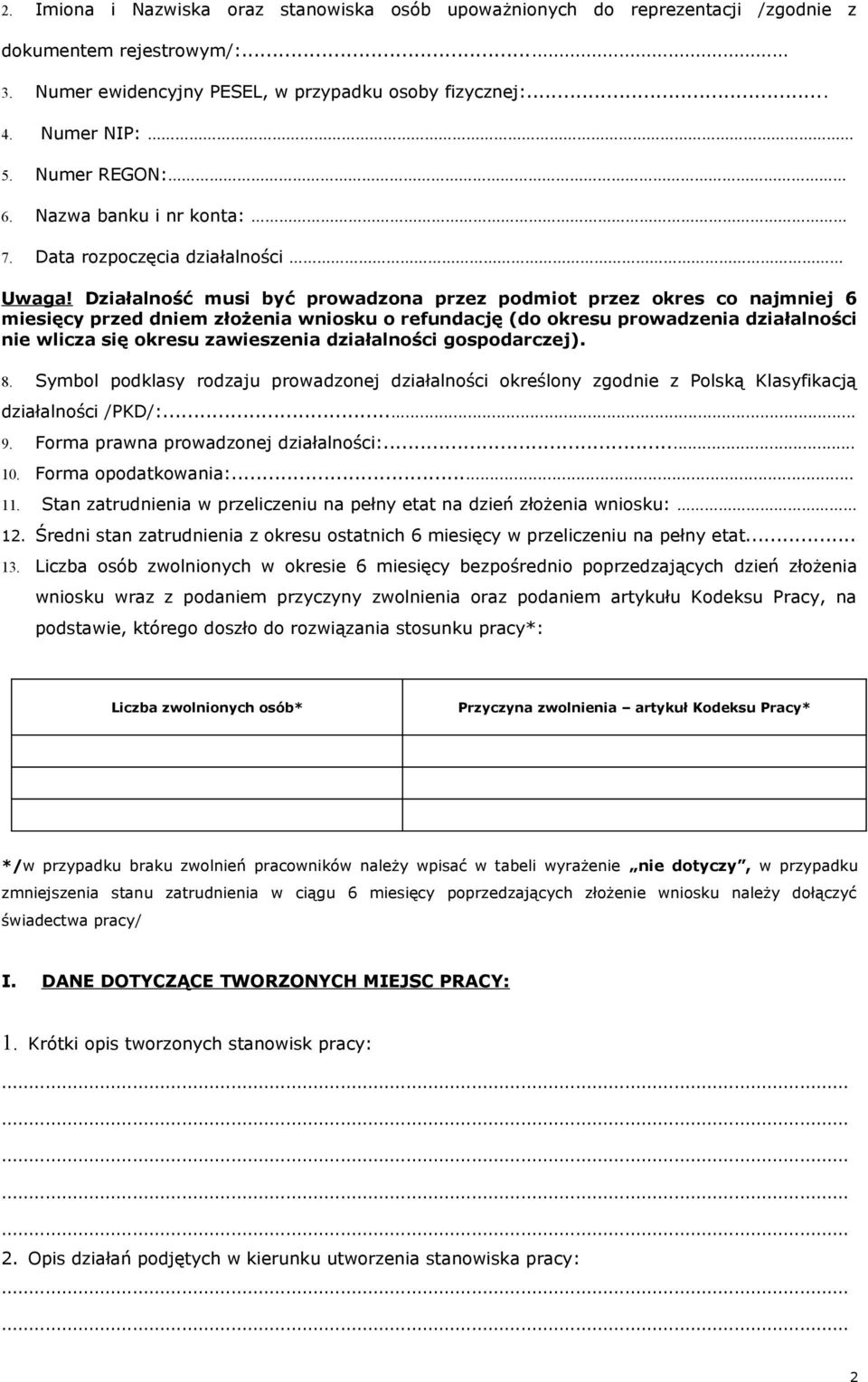 Działalność musi być prowadzona przez podmiot przez okres co najmniej 6 miesięcy przed dniem złożenia wniosku o refundację (do okresu prowadzenia działalności nie wlicza się okresu zawieszenia
