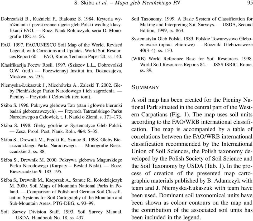 Technica Paper 20: ss. 140. Kłasifikacija Poczw Rosii. 1997. (Sziszov L.L., Dobrovolski G.W. (red.) Poczwiennyj Institut im. Dokuczajeva, Moskwa, ss. 235. Niemyska-Łukaszuk J., Miechówka A.