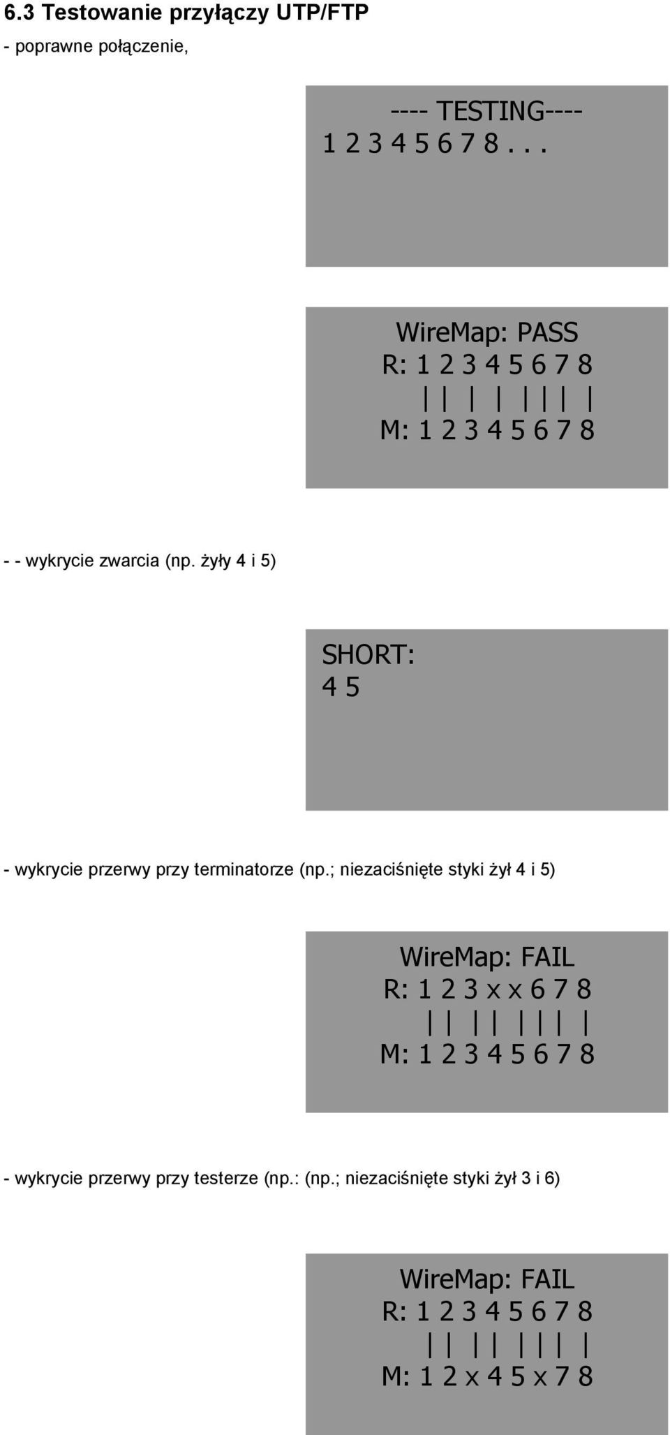 Ŝyły 4 i 5) SHORT: 4 5 - wykrycie przerwy przy terminatorze (np.