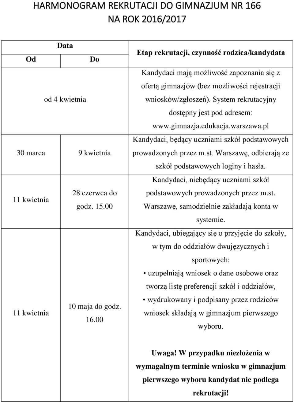 Kandydaci, niebędący uczniami szkół podstawowych prowadzonych przez m.st. Warszawę, samodzielnie zakładają konta w systemie.