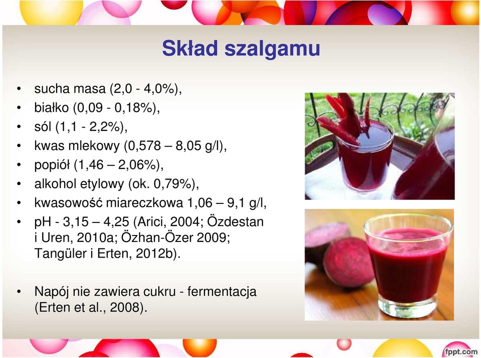 0,79%), kwasowość miareczkowa 1,06 9,1 g/l, ph - 3,15 4,25 (Arici, 2004; Özdestan i