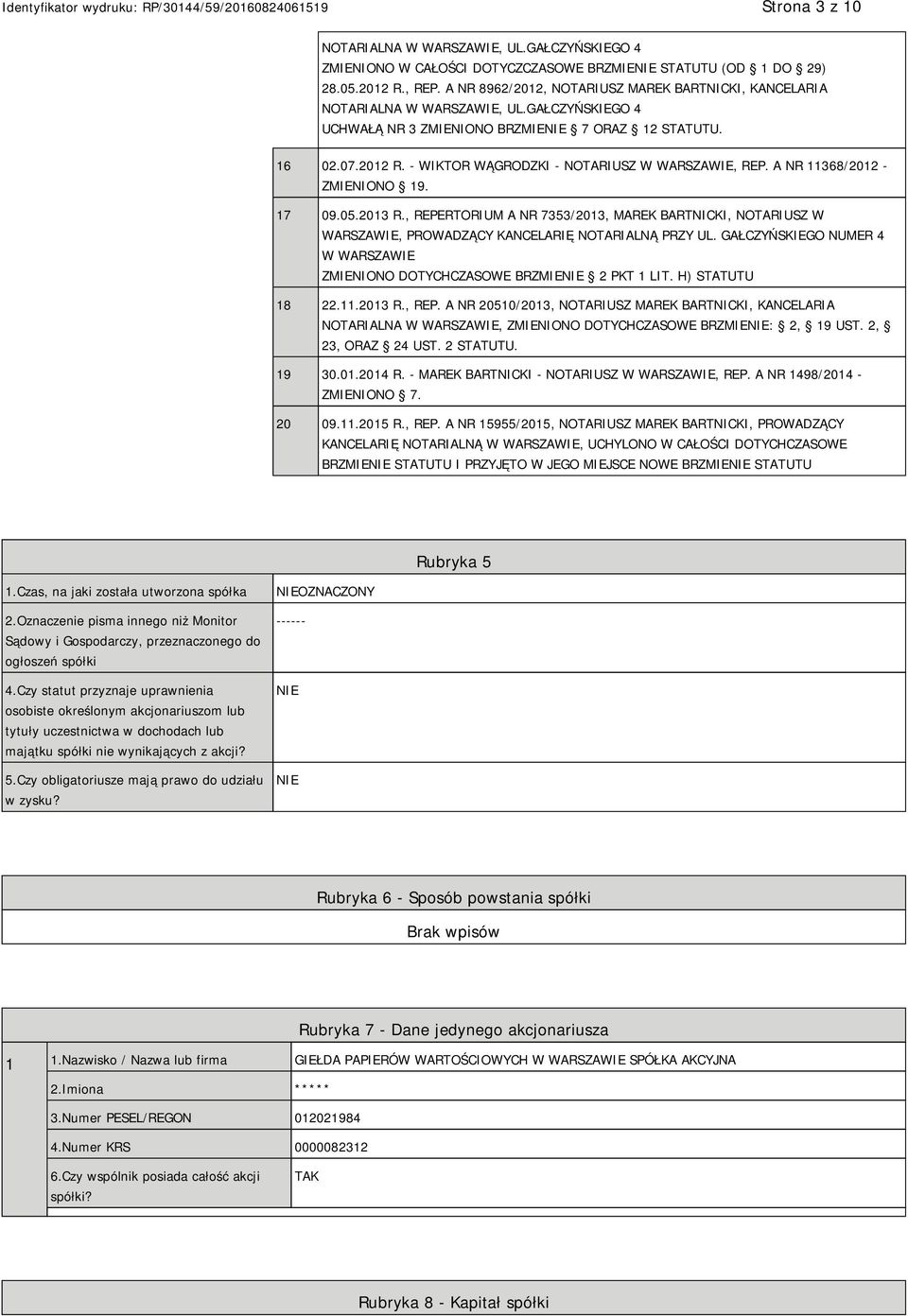 - WIKTOR WĄGRODZKI - NOTARIUSZ W WARSZAWIE, REP. A NR 11368/2012 - ZMIENIONO 19. 17 09.05.2013 R.