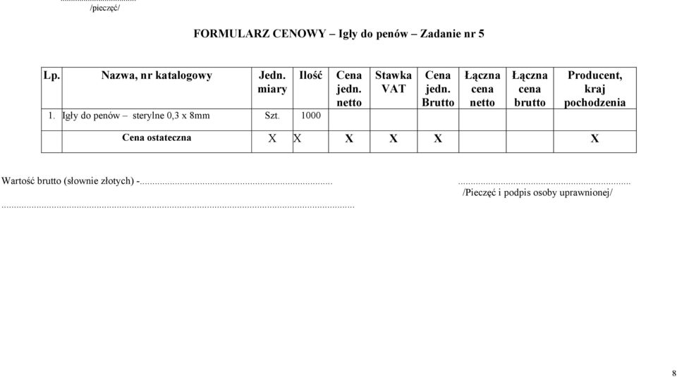 Igły do penów sterylne 0,3 x 8mm Szt.
