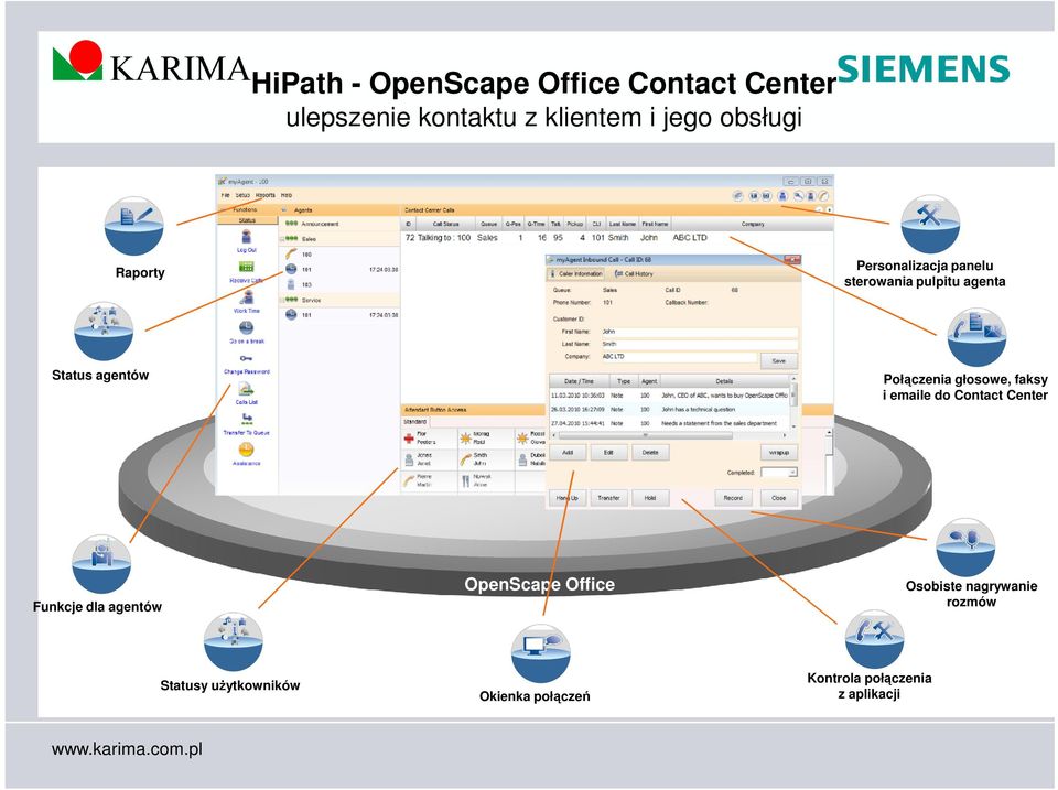 Połączenia głosowe, faksy i emaile do Contact Center Funkcje dla agentów OpenScape