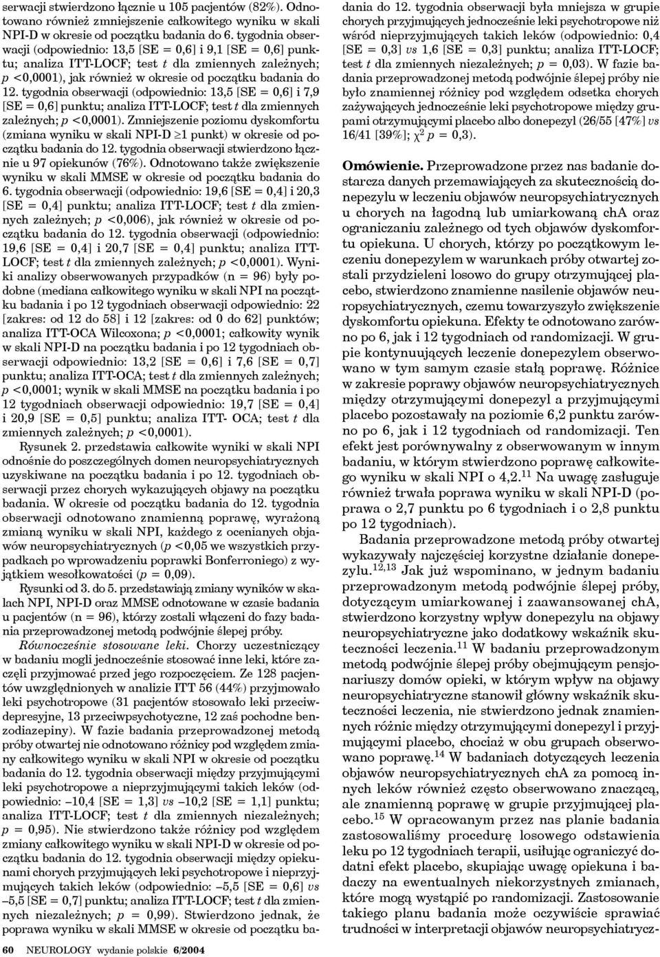 tygodnia obserwacji (odpowiednio: 13,5 [SE = 0,6] i 7,9 [SE = 0,6] punktu; analiza ITT-LOCF; test t dla zmiennych zależnych; p <0,0001).