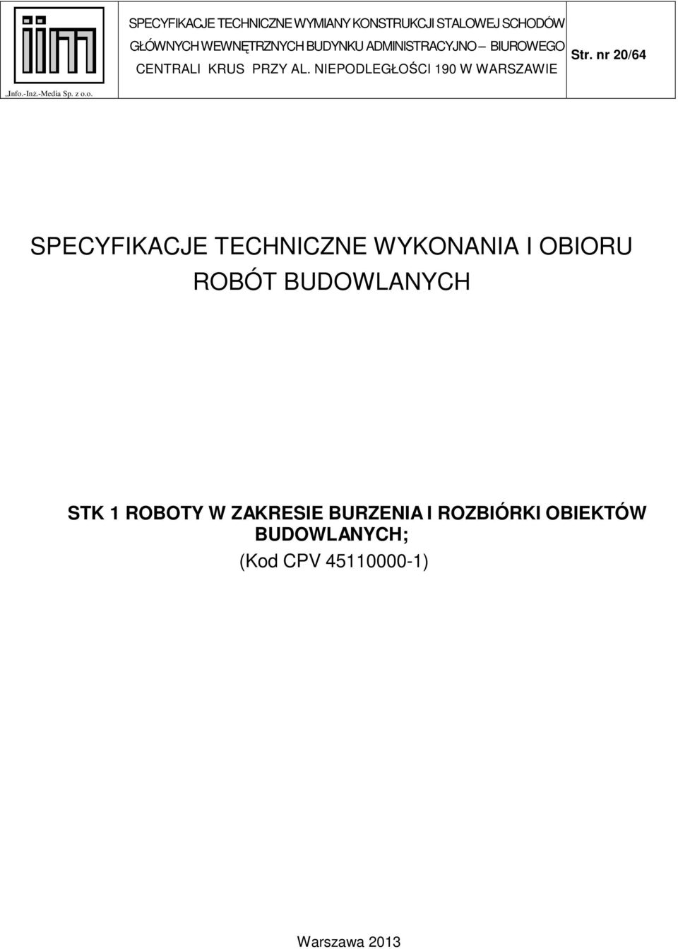 o. SPECYFIKACJE TECHNICZNE WYKONANIA I OBIORU