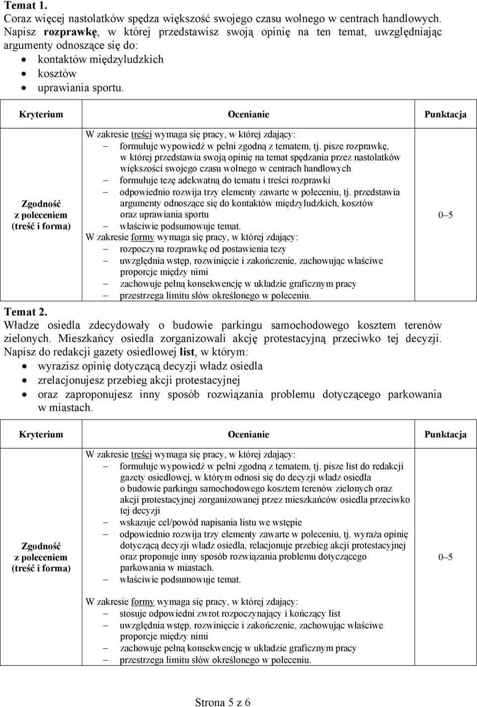 Kryterium Ocenianie Punktacja Zgodność z poleceniem (treść i forma) W zakresie treści wymaga się pracy, w której zdający: formułuje wypowiedź w pełni zgodną z tematem, tj.