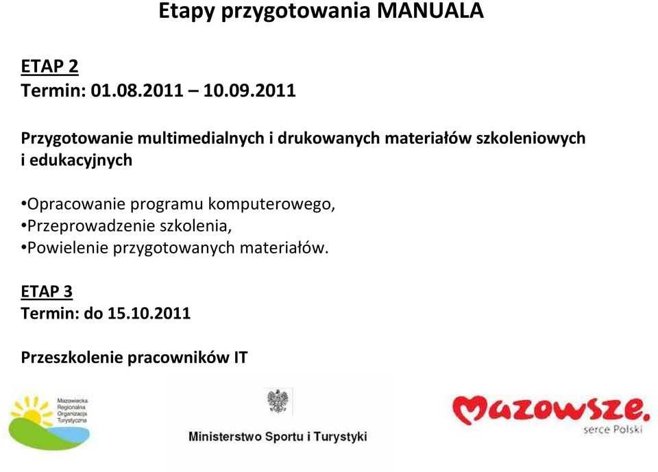 edukacyjnych Opracowanie programu komputerowego, Przeprowadzenie szkolenia,