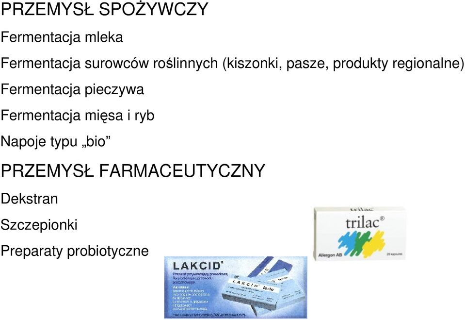 Fermentacja pieczywa Fermentacja mięsa i ryb Napoje typu