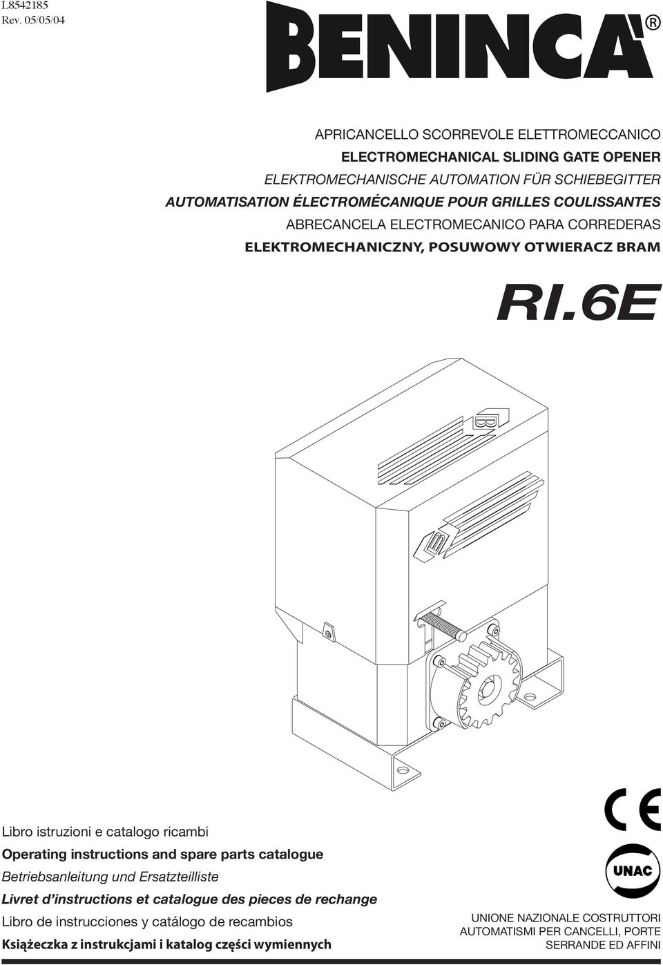 7CANIQUE POUR GRILLES COULISSANTES ABRECANCELA ELECTROMECANICO PARA CORREDERAS ELEKTROMECHANICZNY, POSUWOWY OTWIERACZ BRAM RI.