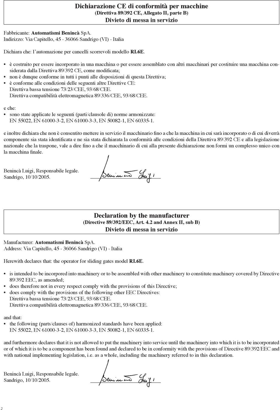 3automazione per cancelli scorrevoli modello RI.6E.