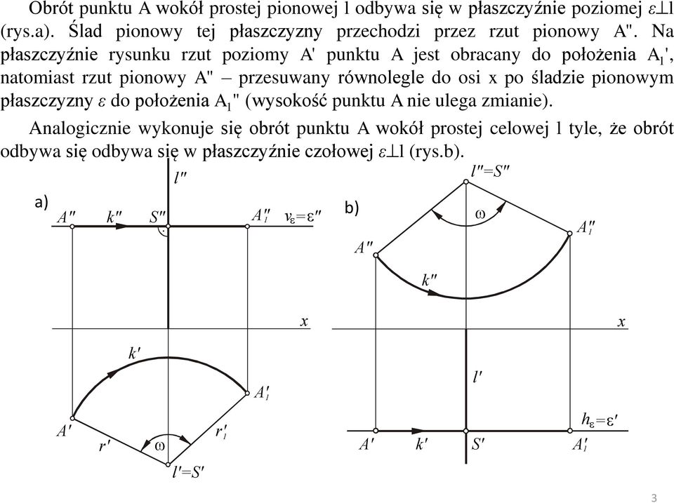 pionowym płaszczyzny ε do położenia A 1 " (wysokość punktu A nie ulega zmianie).