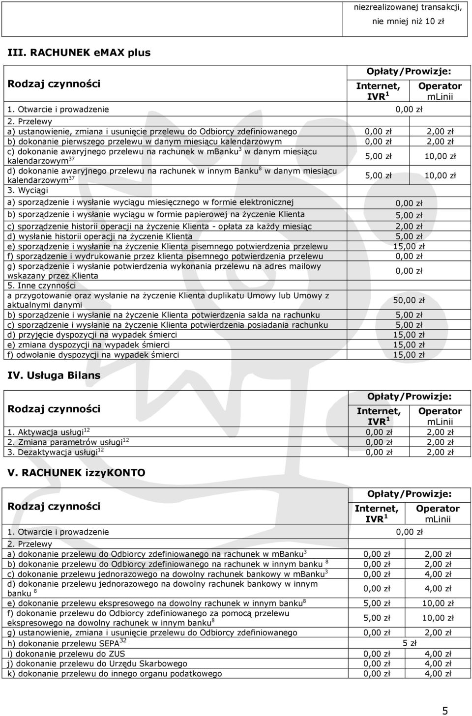rachunek w mbanku 3 w danym miesiącu kalendarzowym 37 1 d) dokonanie awaryjnego przelewu na rachunek w innym Banku 8 w danym miesiącu kalendarzowym 37 1 3.