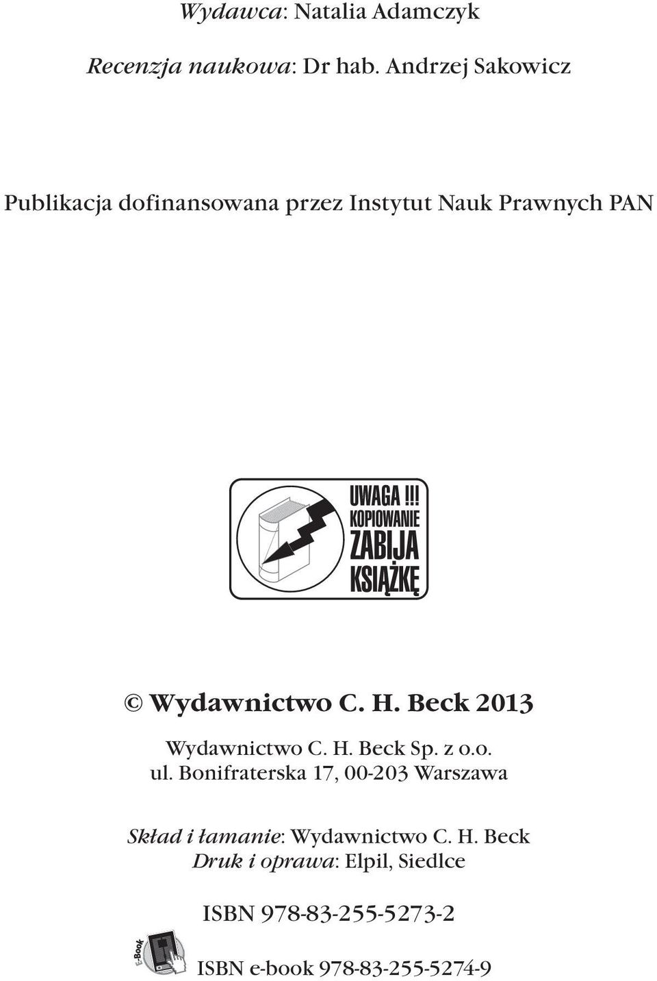 C. H. Beck 2013 Wydawnictwo C. H. Beck Sp. z o.o. ul.