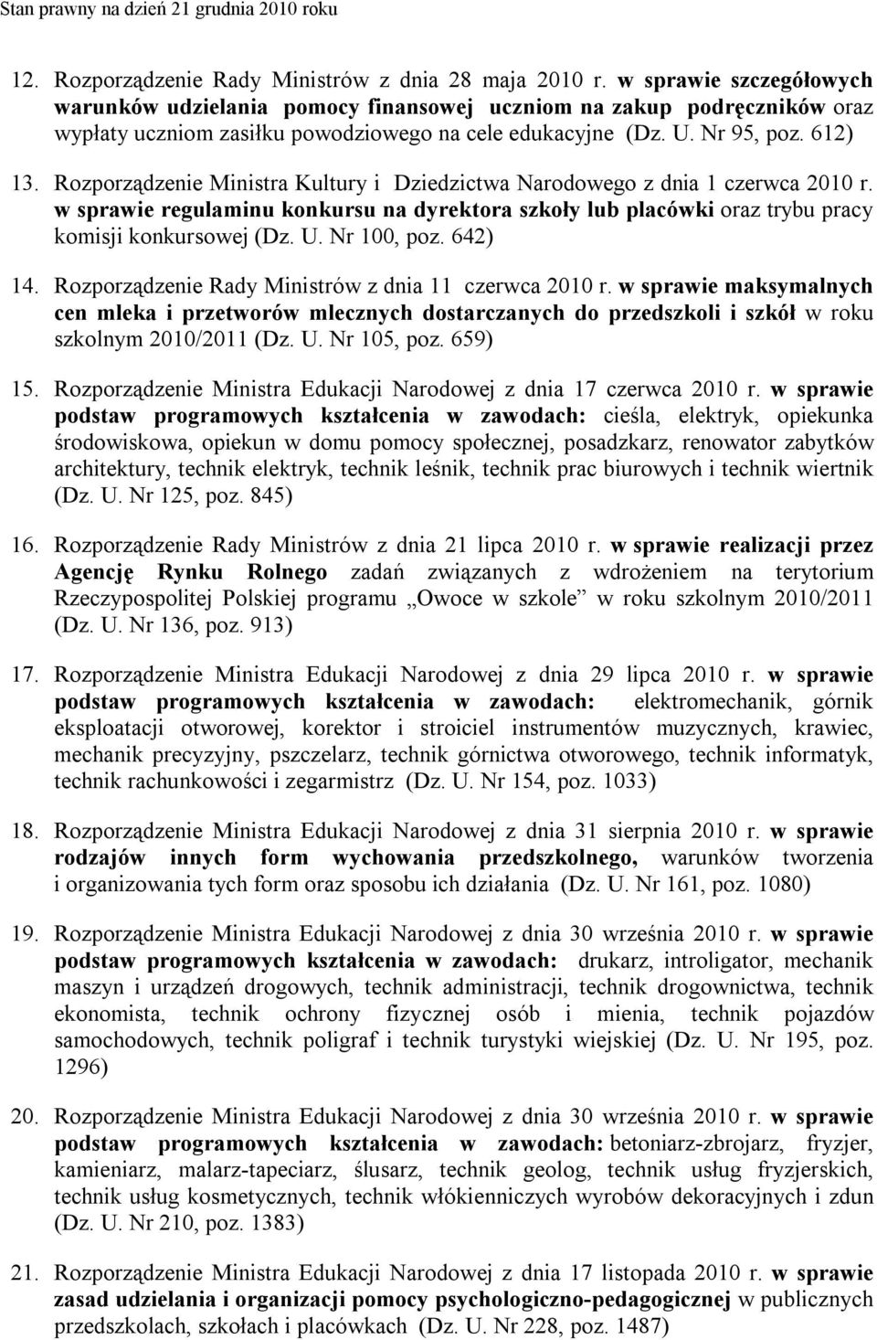 Rozporządzenie Ministra Kultury i Dziedzictwa Narodowego z dnia 1 czerwca 2010 r. w sprawie regulaminu konkursu na dyrektora szkoły lub placówki oraz trybu pracy komisji konkursowej (Dz. U.