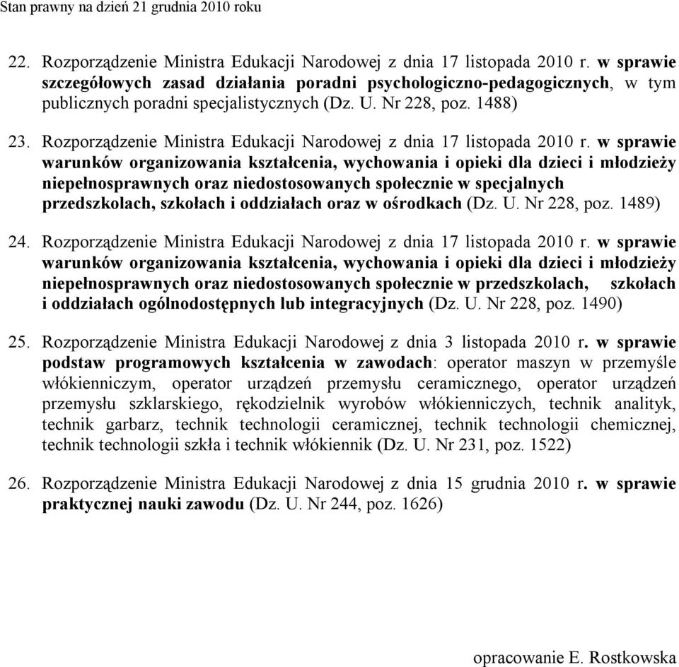 Rozporządzenie Ministra Edukacji Narodowej z dnia 17 listopada 2010 r.