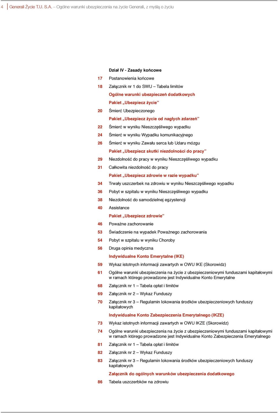 Pakiet Ubezpiecz życie 20 Śmierć Ubezpieczonego Pakiet Ubezpiecz życie od nagłych zdarzeń 22 Śmierć w wyniku Nieszczęśliwego wypadku 24 Śmierć w wyniku Wypadku komunikacyjnego 26 Śmierć w wyniku