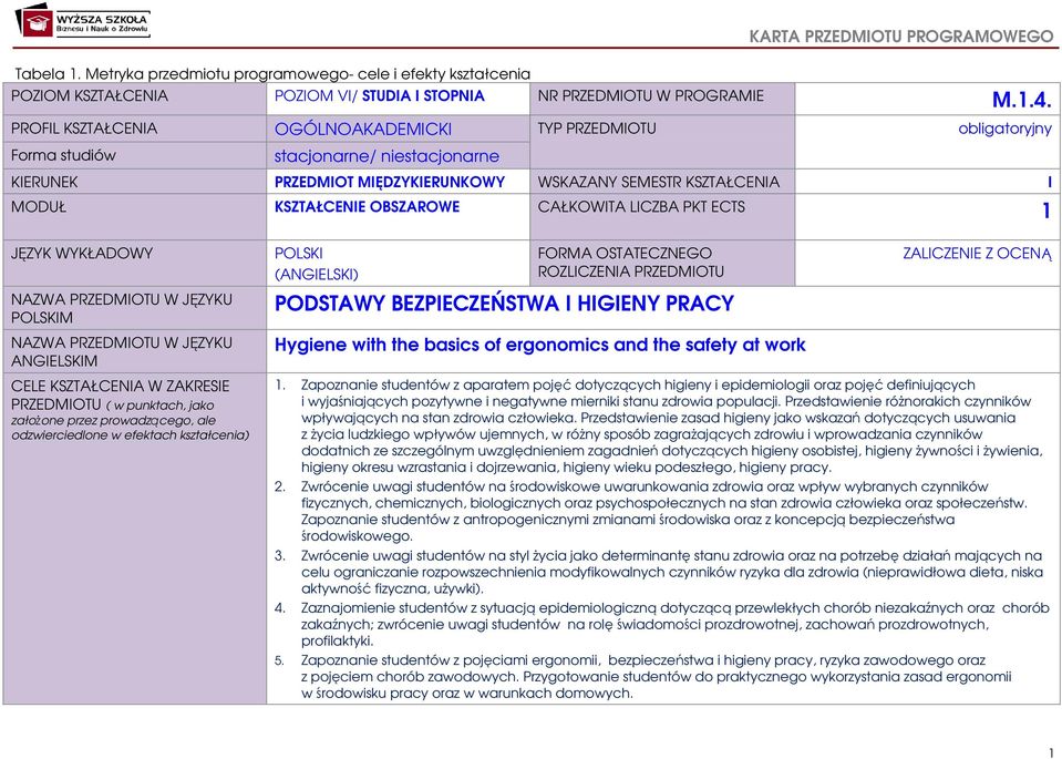 . PROFIL KSZTAŁCENIA OGÓLNOAKADEMICKI TYP PRZEDMIOTU obligatoryjny Forma studiów stacjonarne/ niestacjonarne KIERUNEK PRZEDMIOT MIĘDZYKIERUNKOWY WSKAZANY SEMESTR KSZTAŁCENIA I MODUŁ KSZTAŁCENIE