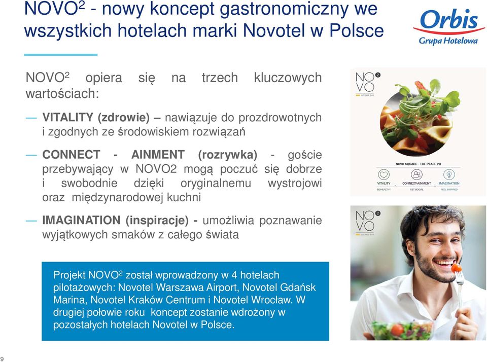 wystrojowi oraz międzynarodowej kuchni IMAGINATION (inspiracje) - umożliwia poznawanie wyjątkowych smaków z całego świata Projekt NOVO 2 został wprowadzony w 4 hotelach